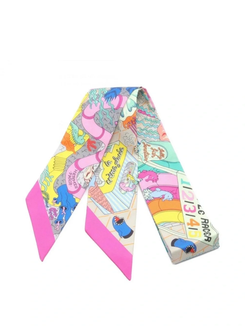 ☀️Hermes. Twilly SPLASH PARK Scarf Silk Women's Pink Multicolor